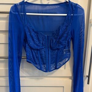SHEIN Blue Lace Mesh Crop Top